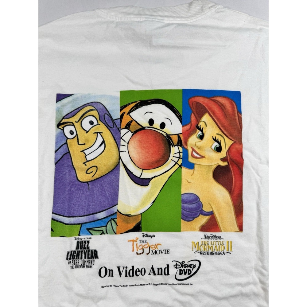 Vintage 2000 Disney VHS Promo T Shirt XL Buzz Tigger Ariel Hanes Beefy-T Sample